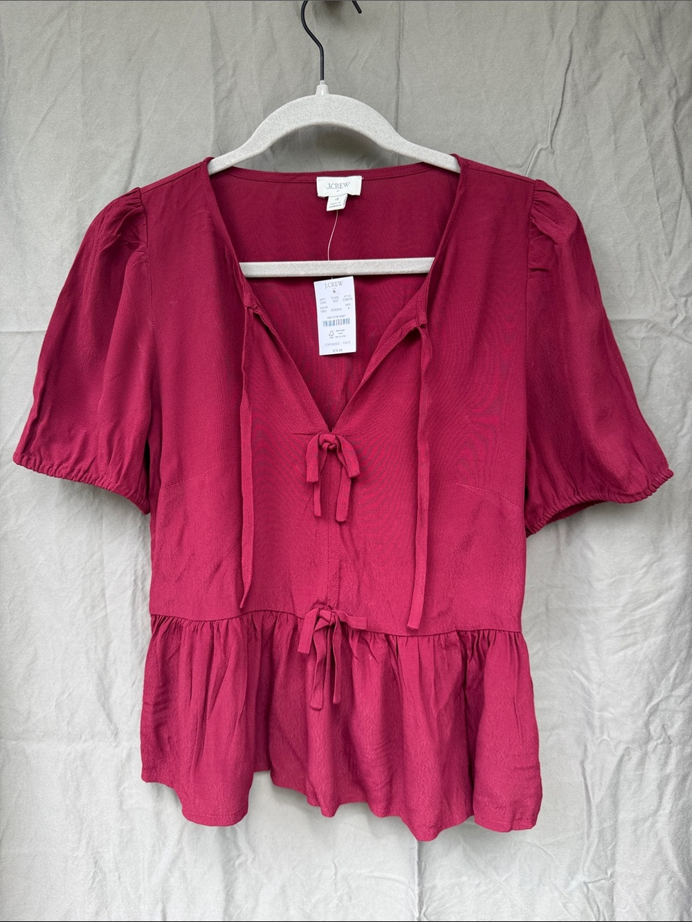 J. Crew Raspberry Tie-Front Peplum Top - Picture 2 of 5